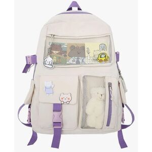 New Cute Kawaii Backpack Pin Accessories Plush Keychain Ivory Purple Kids